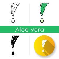 Plant juice icon. Aloe vera thorn with droplet. Dropping liquid. Medicinal herb sprout. Succulent sprout. Cosmetology and dermatology. Linear black and RGB color styles. Isolated vector illustrations