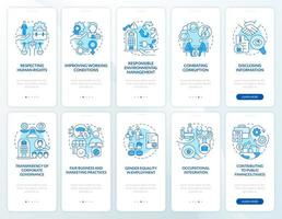 CSR offence blue onboarding mobile app page screen set vector