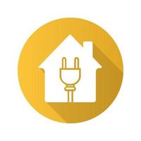 Home electrification flat design long shadow glyph icon. House with wire plug. Vector silhouette illustration