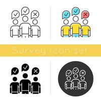 Community survey icon. Group administered questionnaire. Public opinion polling. Social research. Customer satisfaction. Glyph design, linear, chalk and color styles. Isolated vector illustrations