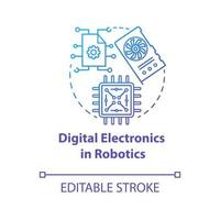 Digital electronics in robotics blue gradient concept icon. Computer chip and microscheme idea thin line illustration. Processor, hardware element. Vector isolated outline drawing. Editable stroke