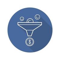 Sales funnel flat linear long shadow icon. Marketing funnel concept. Vector line symbol