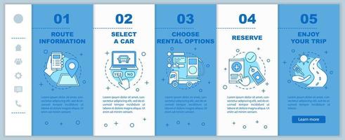 servicio de alquiler de coches onboarding plantilla de vector de páginas web móviles