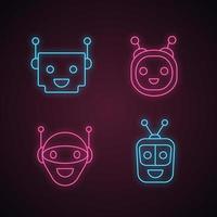 Chatbots neon light icons set vector