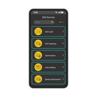 plantilla de vector de interfaz de teléfono inteligente de aplicación de servicios seo