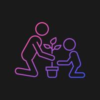 Planting flower with kid gradient vector icon for dark theme