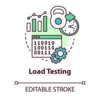 Load testing concept icon. Software development stage idea thin line illustration. System perfomance at different conditions. Non-functional testing. Vector isolated outline drawing. Editable stroke