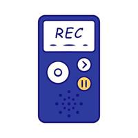 Dictaphone blue color icon. Portable audio recorder. Device for recording interviews. Audio record of voice, music. Journalist equipment. Isolated vector illustration