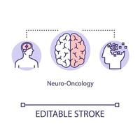 icono del concepto de neuro-oncología. Ilustración de línea fina de idea de diagnóstico de cáncer. medicina de resonancia magnética y rayos X. reconocimiento de enfermedades. tratamiento de enfermedad. vector contorno aislado dibujo a color rgb. trazo editable