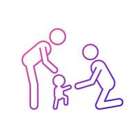 Teaching toddler to walk gradient linear vector icon