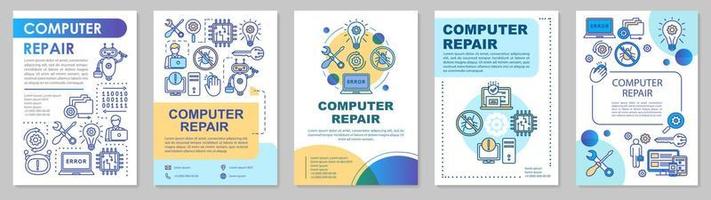 Computer repair brochure template layout. Operating system reinstall. Flyer, booklet, leaflet print design with linear illustrations. Vector page layouts for annual reports, advertising posters
