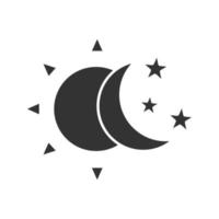 sol y luna con icono de glifo de estrellas. símbolo de silueta. día y noche. espacio negativo. vector ilustración aislada