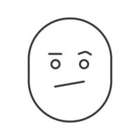 Bored smile linear icon. Thin line illustration. Confused face. Contour symbol. Vector isolated outline drawing