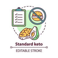 Standart keto concept icon. Ketogenic diet idea thin line illustration. Low carb nutrition. Healthy food, meal. Healthcare, lifestyle. Vector isolated outline drawing. Editable stroke