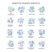 Robotics courses violet concept icons set. Creating robots idea thin line illustrations. Making electronics, devices. Lessons of robot modelling. Vector isolated outline drawings. Editable stroke