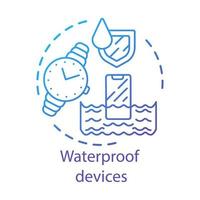 Water resistant gadgets concept icon. Waterproof devices idea thin line illustration. Moisture protection for watches, smartphones, electronics. Vector isolated outline drawing. Editable stroke