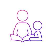 Reading book with child gradient linear vector icon