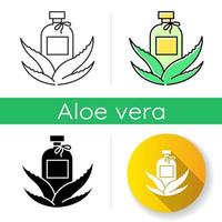 Organic lotion icon. Natural cream with aloe vera extract. Plant based cosmetic products. Facial serum with medicinal herbs. Linear black and RGB color styles. Isolated vector illustrations
