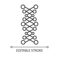 DNA double helix linear icon. Connected dots, lines. Deoxyribonucleic, nucleic acid. Genetic code. Genetics. Thin line illustration. Contour symbol. Vector isolated outline drawing. Editable stroke