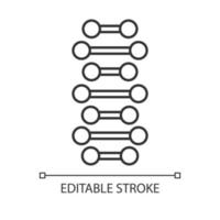 Icono lineal de cadenas de espiral de adn. puntos conectados, líneas. desoxirribonucleico, hélice de ácido nucleico. codigo genetico. Ilustración de línea fina. símbolo de contorno. dibujo de contorno aislado vectorial. trazo editable vector