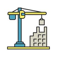 Tower crane color icon. Building, constructing. Isolated vector illustration