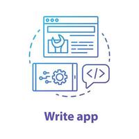 Write app concept icon. Software development idea thin line illustration. Service orchestration. Tools for front-end, back-end developer. Application management. Vector isolated outline drawing