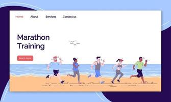 Marathon training landing page vector template. Sports training website interface idea with flat illustrations. Healthy lifestyle homepage layout. Running people web banner, webpage cartoon concept