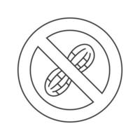 Forbidden sign with peanut linear icon. Groundnut free. Thin line illustration. Stop contour symbol. Vector isolated outline drawing