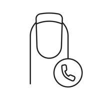 Calling to nail salon linear icon. Making appointment with manicurist. Thin line illustration. French manicure with handset. Contour symbol. Vector isolated outline drawing