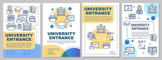 University entrance brochure template. High school acceptance. Flyer, booklet, leaflet print, cover design with linear icons. Vector page layouts for magazines, annual reports, advertising posters