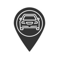 Map pinpoint with car inside glyph icon vector