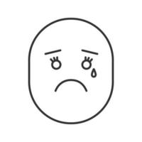 Teary smile linear icon. Thin line illustration. Crying face. Contour symbol. Vector isolated outline drawing