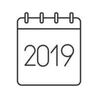 2019 annual calendar linear icon. Thin line illustration. Yearly calendar with 2019 sign. Contour symbol. Vector isolated outline drawing