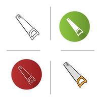 Hand saw icon. Flat design, linear and color styles. Isolated vector illustrations