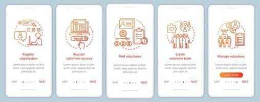 Volunteers finding onboarding mobile app page screen with linear concepts vector