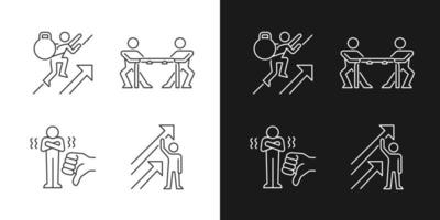 Motivation complications and results linear icons set for dark and light mode vector