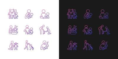 Responsible parenthood gradient icons set for dark and light mode vector