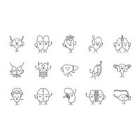 Smiling human internal organs characters linear icons set vector