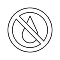 Forbidden sign with liquid drop linear icon. Thin line illustration. Water wasting prohibition. Stop contour symbol. Vector isolated outline drawing