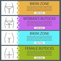 Female body parts web banner templates set. Woman's buttocks and bikini zone. Website color menu items with linear icons. Vector headers design concepts
