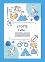 Campamento deportivo, diseño de plantilla de folleto de entrenamiento de competencia. folleto, folleto, diseño de impresión de folletos con ilustraciones lineales. diseños de páginas vectoriales para revistas, informes anuales, carteles publicitarios vector