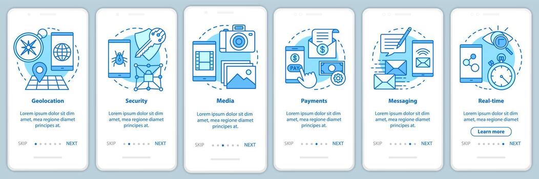 Software development onboarding mobile app page screen vector template. Application programming. Walkthrough website steps with linear illustrations. UX, UI, GUI smartphone interface concept