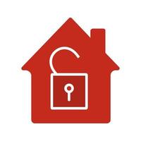 Unlocked house glyph color icon. Home protection. Silhouette symbol on white background. House with open padlock inside. Negative space. Vector illustration