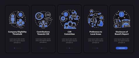 Corporate social responsibility basics onboarding mobile app page screen vector