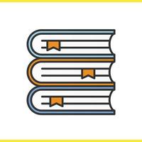 Books stack color icon. Library. School textbooks with bookmarks. Isolated vector illustration