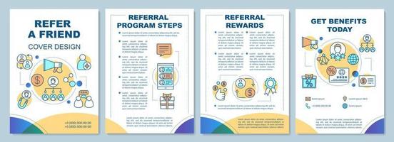 Refer a friend cover design brochure template layout. Flyer, booklet, leaflet print design with linear illustrations. Vector page layouts for magazines, annual reports, advertising posters