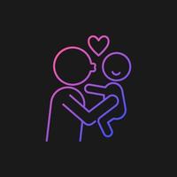 Kissing child on cheek gradient vector icon for dark theme