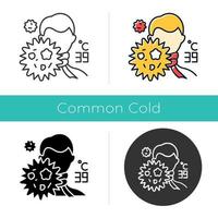 Influenza virus icon. High temperature. Man with fever. Common cold. Influenza virus. Grippe sickness symptom. Microbe outbreak. Flat design, linear and color styles. Isolated vector illustrations