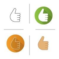 Thumbs up hand gesture icon. Flat design, linear and color styles. Approval and like sign. Isolated vector illustrations