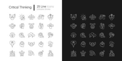 Critical thinking linear icons set for dark and light mode vector